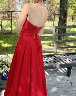 Faviana Red Size 0 Sorority Formal Side Slit A-line Dress on Queenly
