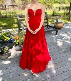 Faviana Red Size 0 Sorority Formal Side Slit A-line Dress on Queenly