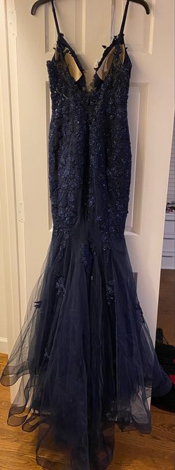 La Femme Blue Size 0 Train Prom Navy Mermaid Dress on Queenly