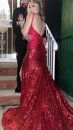 Jovani Red Size 4 Jewelled Backless Sequin Black Tie Prom A-line Dress on Queenly
