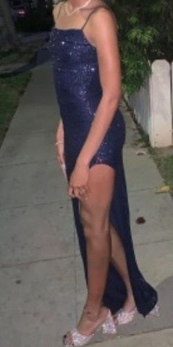 Windsor Blue Size 0 Prom Homecoming Floor Length Side slit Dress on Queenly