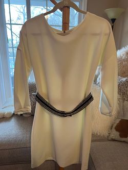 Sandro White Size 6 Appearance Long Sleeve Belt A-line Dress on Queenly