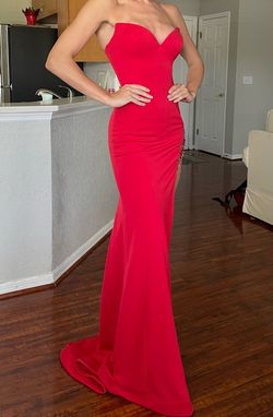 Jovani Red Size 0 Black Tie Prom Side slit Dress on Queenly