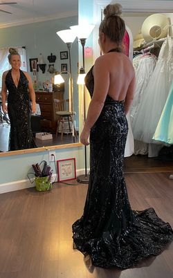 Ava Presley Black Size 12 V Neck Free Shipping Backless Jewelled Train Dress on Queenly