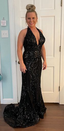 Ava Presley Black Size 10 Prom Sequined Train Mermaid Dress on Queenly