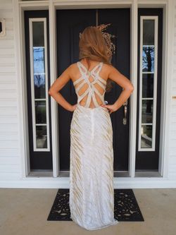 Primavera White Size 4 Floor Length Side slit Dress on Queenly