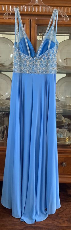 Abby Paris Blue Size 8 Train Sorority Formal Straight Dress on Queenly