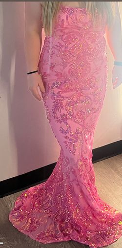 La Femme Pink Size 12 Plus Size Floor Length Mermaid Dress on Queenly