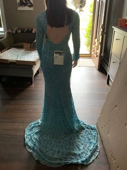 Sherri Hill Light Blue Size 0 Prom Embroidery Sleeves Straight Dress on Queenly