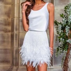 Style Sara White Co-ord Nadine Merabi White Size 2 Midi Bridal Shower Cocktail Dress on Queenly