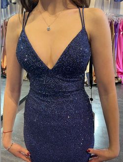 Style 54228 Sherri Hill Blue Size 2 Jewelled Corset Sequin Pageant Mermaid Dress on Queenly
