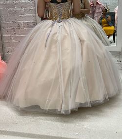 Morilee by Madeline Gardner Nude Size 10 Free Shipping Floor Length Quinceanera Bridgerton Ball gown on Queenly