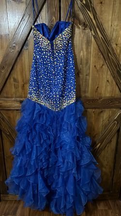 MoriLee Royal Blue Size 4 Beaded Top Mori Lee Mermaid Dress on Queenly