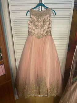 Tiffany Designs Nude Size 10 Girls Size Pageant Free Shipping Floor Length Ball gown on Queenly