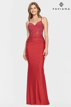 Style S10800 Faviana Red Size 8 Military V Neck Prom Jewelled Straight Dress on Queenly
