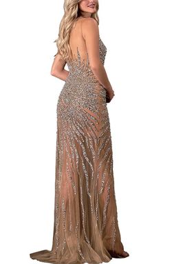 Terani Couture Nude Size 10 Prom Sequin Side slit Dress on Queenly