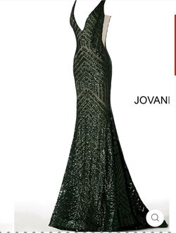Style 59762 Jovani Green Size 12 Jewelled Black Tie Sequin Straight Dress on Queenly
