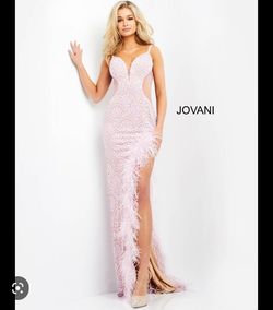 Jovani Pink Size 00 Feather Black Tie Side slit Dress on Queenly