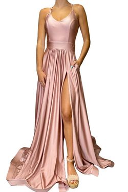 Style 341 Jessica Angel Light Pink Size 4 Prom Bridesmaid Cut Out Side slit Dress on Queenly