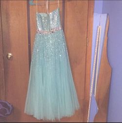 Sherri Hill Blue Size 2 Sweetheart Strapless Jewelled Ball gown on Queenly