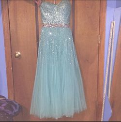 Sherri Hill Blue Size 2 Sweetheart Strapless Jewelled Ball gown on Queenly