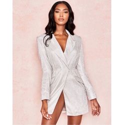 House of CB Silver Size 0 Shiny Midi Blazer Cocktail Dress on Queenly