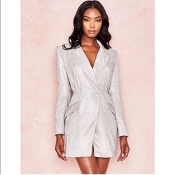 House of CB Silver Size 0 Shiny Midi Blazer Cocktail Dress on Queenly