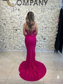 Portia and Scarlett Hot Pink Size 0 Side Slit Prom Jewelled Train Dress on Queenly