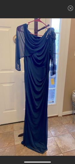 Adrianna Papell Blue Size 16 Sleeves Gala Military Free Shipping Straight Dress on Queenly