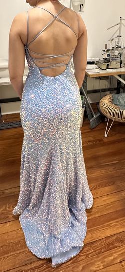Sherri Hill Blue Size 4 Peach Floor Length Mini Mermaid Dress on Queenly