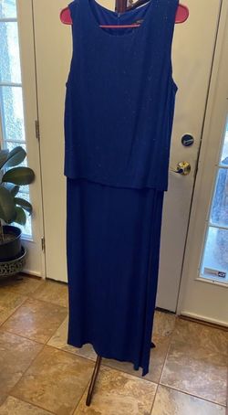 Alex Evening Royal Blue Size 14 Shiny Side slit Dress on Queenly
