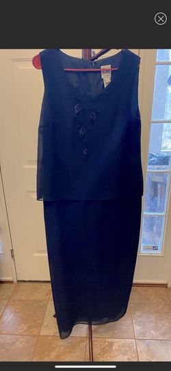 R & M Richards Blue Size 14 Sheer Embroidery Straight Dress on Queenly