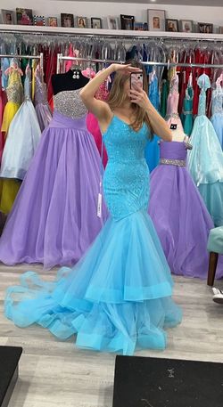 Colors Blue Size 0 Prom Floor Length Embroidery Mermaid Dress on Queenly