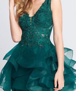 Ellie Wilde Green Size 10 Floor Length Plunge Ruffles A-line Dress on Queenly