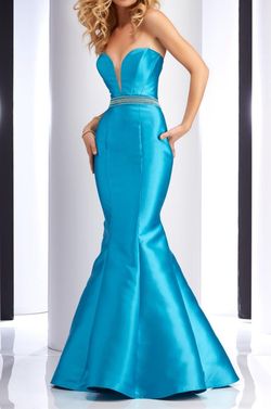 Clarisse Blue Size 0 Prom Military Fitted Sequined Mermaid Dress on Queenly
