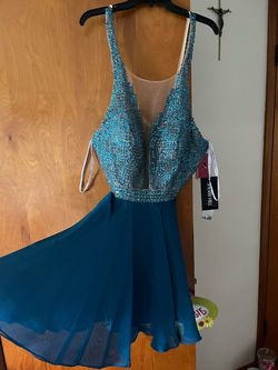 Sherri Hill Blue Size 18 Plus Size Midi Sorority Formal Homecoming Cocktail Dress on Queenly