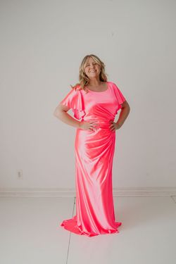 Style BRYLEE_HOTPINK12_3CCFA Madison James Pink Size 12 Sleeves Wedding Guest Plus Size Straight Dress on Queenly