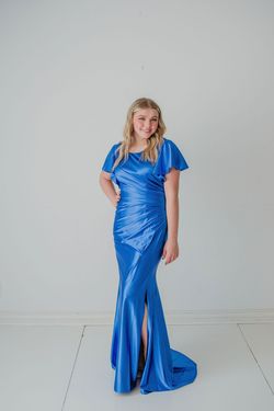 Style BRYLEE_ROYALBLUE18_ED0B5 Madison James Blue Size 18 Black Tie Tall Height Prom Sweetheart Straight Dress on Queenly