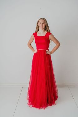 Style KIANA_RED8_4034F Madison James Red Size 8 Tall Height Navy Floor Length Ball gown on Queenly