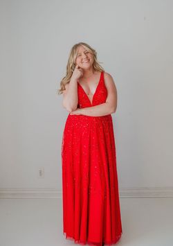 Style LACY_RED16_68AEA Paul Rekhi Red Size 16 Party V Neck Tall Height Straight Dress on Queenly