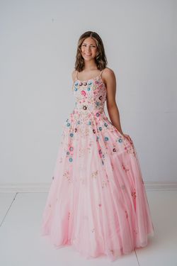 Style ISLA_PINK4_A5FC4 Paul Rekhi Pink Size 4 Pattern Pageant Black Tie Lace Ball gown on Queenly