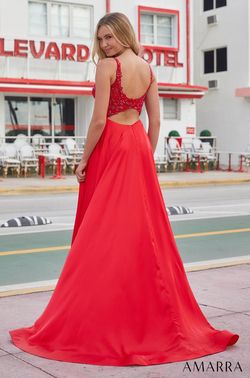 Style HEATHER_RED4_40F4D Amarra Red Size 4 Square Neck Black Tie Pageant A-line Ball gown on Queenly