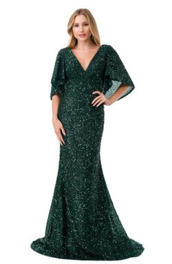 Style XARA Coya Green Size 12 Sleeves Tall Height Plunge Straight Dress on Queenly