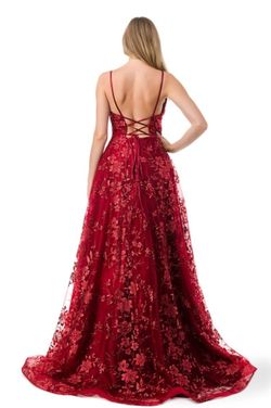 Style XENIA_BURGUNDY10_2CE97 Coya Red Size 10 Bridgerton V Neck Floral A-line Ball gown on Queenly