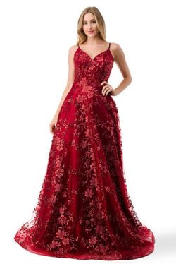 Style XENIA_BURGUNDY12_1B683 Coya Red Size 12 Black Tie Floral Tall Height Ball gown on Queenly