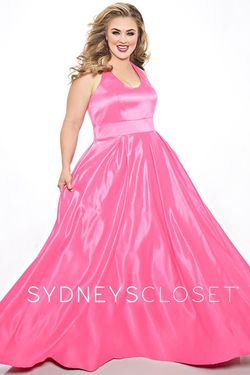 Style PAIGE Sydneys Closet Pink Size 22 Halter Satin Floor Length Ball gown on Queenly