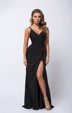 Style NOELLE_BLACK6_433BF Amelia Couture Black Size 6 V Neck Floor Length Side slit Dress on Queenly