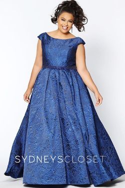 Style KARTER Sydneys Closet Blue Size 14 Black Tie Pattern Floral Floor Length Ball gown on Queenly