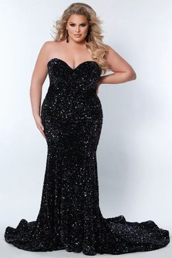 Style LEANN Sydneys Closet Black Size 14 Sequined V Neck Tall Height Straight Dress on Queenly