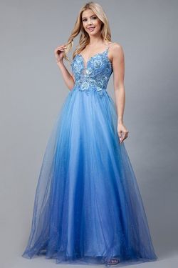 Style CAROL_LIGHTBLUE6_09113 Amelia Couture Blue Size 6 Floral Ball gown on Queenly